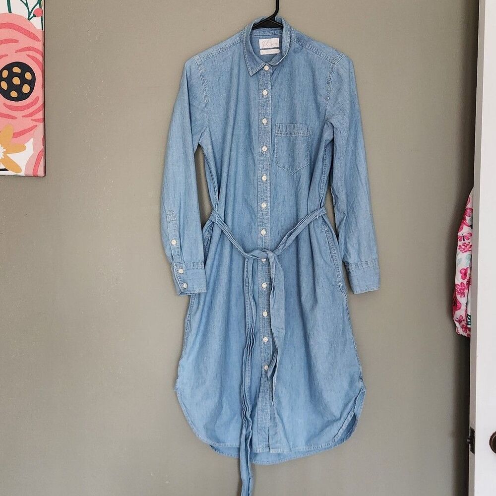 J. Crew Light-wash Chambray Shirtdress Classic Fit with Waist Tie, Size 2